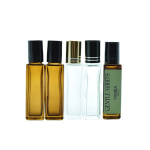 10ml màu nâu hổ phách Vuông Kem chống nắng chai huyết thanh <span class=keywords><strong>Applicator</strong></span> Frosted dầu cuộn trên chai thủy tinh nhỏ giọt với con lăn bóng - Product Image 1