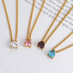 Fashion Cuban Chain Gold Heart Necklace Color Gemstone Diamond Necklace Love Crystal Zircon Necklace Party Gold Plated Jewelry