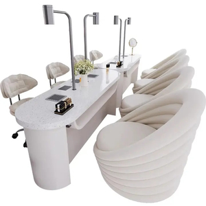 Phổ biến kem trắng móng tay móng tay móng tay bảng với ngăn kéo Slate Máy tính để bàn hiện đại Salon vẻ đẹp cửa hàng làm móng tay ghế Bộ bàn - Product Image 1