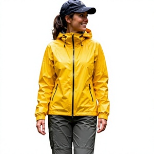Chaqueta Cortavientos Impermeable con Capucha Amarilla, Unisex, Deportiva, con Cierre de Cremallera, Recubierta de PU, de Poliéster, para Otoño - Product Image 1
