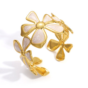 Flower Design Stainless Steel <b>Bracelet</b> 18k <b>Gold</b> Plated <b>Adjustable</b> Women's Jewelry - Product Image 5