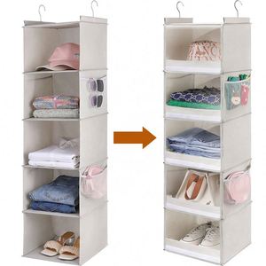 Hanging Closet Organizer 5 Tier Non-Woven Fabric Storage Rack With Side Pockets For <b>Clothes</b> Shoes Accessories Behind Door Use - Product Image 1