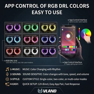 Feux avant VLAND OEM Rgb DRL à LED couleur pour Dodge <span class=keywords><strong>Challenger</strong></span> 2015 2016 2017 <span class=keywords><strong>2018</strong></span> 2019 2020 2021 2022 2023 2024 - Product Image 3