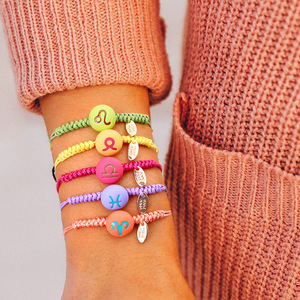 Bracelet en céramique des 12 constellations du zodiaque, bracelet en corde tressée de couleur bonbon, bracelet porte-bonheur pour femmes - Product Image 1