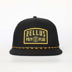 Vente en gros Chapeau personnalisé OEM Écusson de broderie Logo Bordure plate Gorras 5 Panneaux Polyester Tissé Écusson Corde de haute qualité Casquette Snapback - Product Image 2