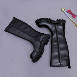 High-top long <b>boots</b> for men in autumn and winter, made of durable cowhide with leather fasteners and zippers for heightening - Product Image 5