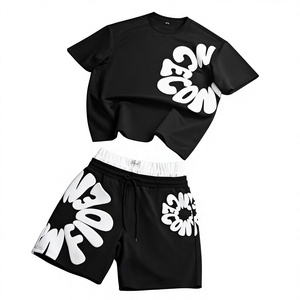 Ensemble de T-shirts en coton noir pour homme, imprimé lettres blanches, col rond, léger, sportif, décontracté, tenue d'été respirante en maille - Product Image 1