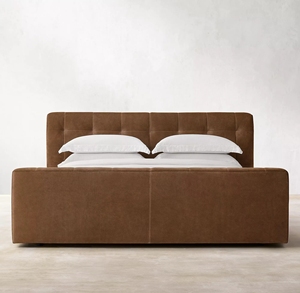 Bán buôn Chất lượng cao Nữ Hoàng Vua Kích thước nội thất phòng ngủ thiết lập dày nhung nâu nền tảng khung gỗ giường - Product Image 5