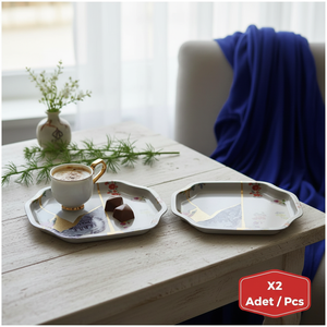 ชุดถาดขอบโค้งงอ238x358 2ชิ้น kintsugi ลายดอกไม้หลอดเลือดดำสีทองดีไซน์สวย - Product Image 3