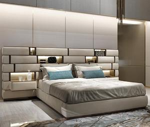 Ý Sang Trọng Nữ Hoàng Vua Kích Thước Đầu Giường Phòng Ngủ Đồ Nội Thất Đặt Hiện Đại Thép Không Gỉ Da Giường Với Lưu Trữ Tủ - Product Image 1