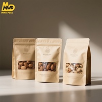 Sachets d'emballage Miaowadi en papier kraft noir mat avec fermeture éclair, fenêtre et base stable pour thé, aliments secs, fruits, noix et café