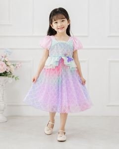 Magical Girls' <b>Mermaid</b> <b>Princess</b> Dress with Sequin Lace Bodice, Pearl Details, and Colorful Organza Skirt for Parties - Product Image 4