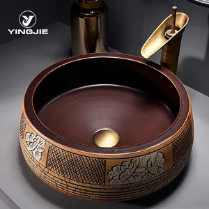 Antique Round Lavabo Washbasin Art Wash Basin Ceramic Counter Top Wash Basin Bathroom Sinks Jingdezhen Round Ceramic