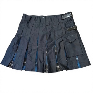 <b>Men's</b> <b>Black</b> Hybrid <b>Kilt</b> With Blue Tartan Pleats And Utility Pocket Regular Fit Adult Size - Product Image 1