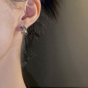 2025 Luxury Purple French <b>Stud</b> Earrings Women High-End Niche Design Compact Exquisite Party Accessory New Trendy Zircon Gold - Product Image 2