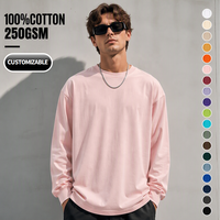 Kaos Pria Lengan Panjang Katun Murni 100% Berat 250gsm, Kerah Bulat, Warna Solid, Regular Fit, Lapisan Dasar