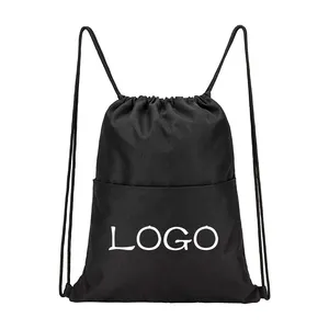 Benutzer definierter Druck Logo Schwarz Dirt Resistance Sporttasche Polyester Rucksack Schwimmen Kordel zug Sporttasche