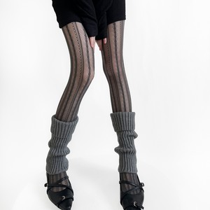 Collants en maille à rayures verticales effet losanges, style rétro rayé torsadé, amincissants, en nylon résistant aux déchirures, gris pour femme - Product Image 2