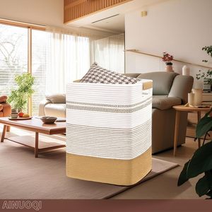 85 Litros Cesta Grande Lavanderia com Alça De Couro, <span class=keywords><strong>Cord</strong></span>ão De Algodão Decorativo Cesta Tecido para Armazenamento de Sala de Estar Cesta Roupas - Product Image 1