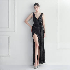 Vestido de lentejuelas boutique de fuente cruzada con borde, modelo de coche socialite, cena, vestido de señora gorda, vestido de talla grande, talla grande - Product Image 6