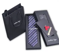 Benutzer definierte Logo goldenen Lieferanten Vatertag Geschenke Fliege Papier Verpackungs box Luxus Herren Krawatte Set Geschenk box