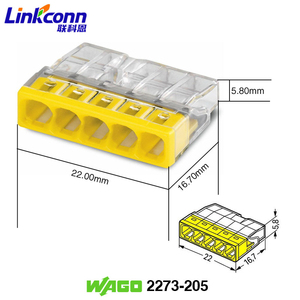 Conector de cable PUSH Conductor Bloque de terminales de 5 pines Conexión rápida 450V 24A Wagos 2273-205 Adecuado para cables de una sola hebra 2,5mm - Product Image 2
