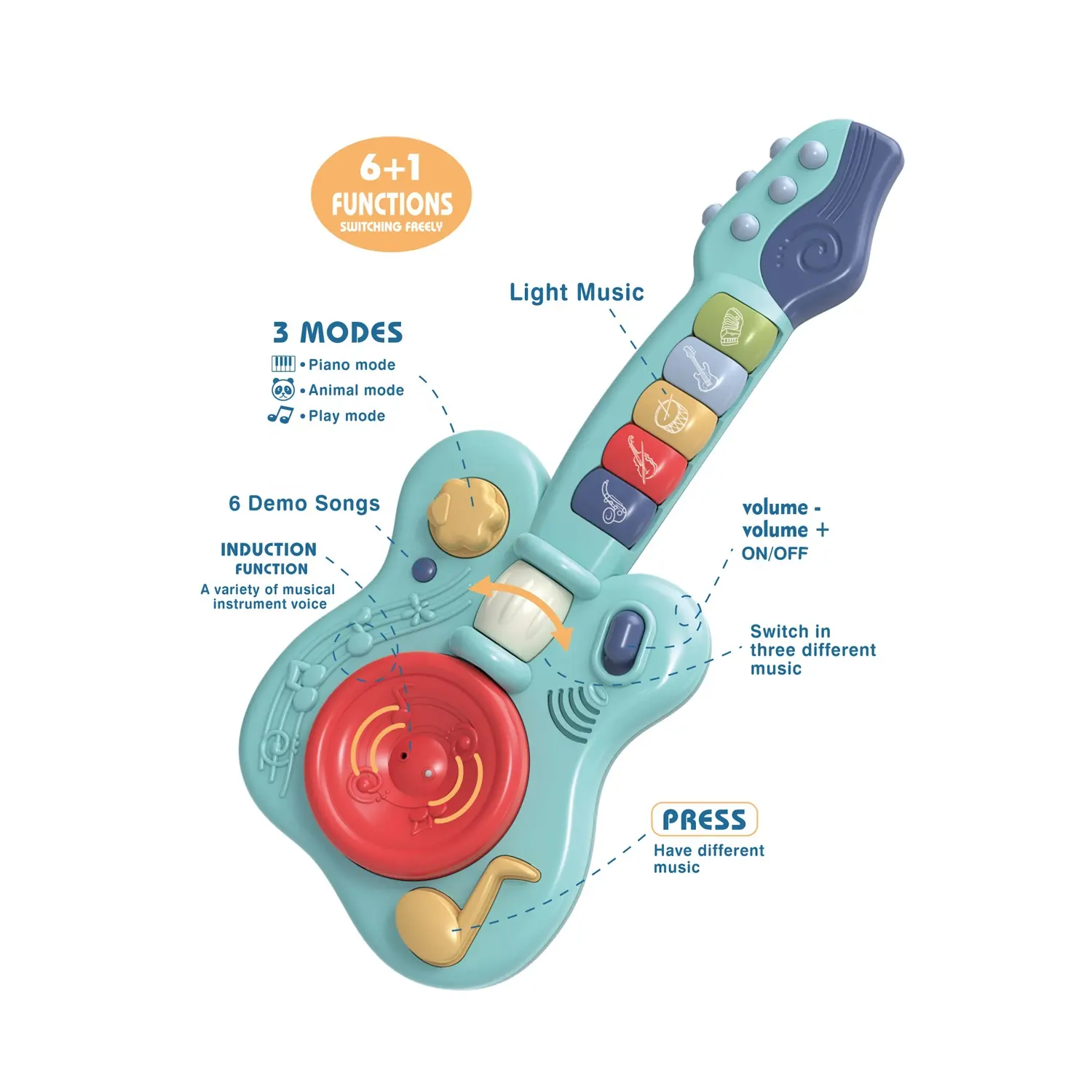 Mini guitare électronique à Induction pouces, jouet multifonctionnel pour enfants avec lampes clignotantes