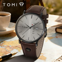 Montre à quartz pour homme TOMI T019, nouvelle tendance, cadran rond, bracelet en cuir, affichage automatique de la date et du jour, montre-bracelet décontractée et élégante pour les affaires