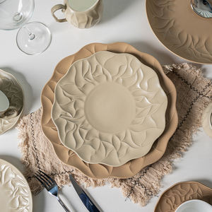 Assiette de présentation <span class=keywords><strong>vert</strong></span> clair bordée de fleurs assiette à salade en porcelaine assiette à dîner plats de service pour mariage et restauration - Product Image 4