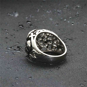 Men's <b>Titanium</b> Steel Skull <b>Ring</b> Silver Hollow Retro Punk Style Fashion Jewelry Gift - Product Image 3