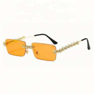 Nouveautés Mode Lunettes de soleil métalliques sans monture de luxe Lunettes de soleil sans monture pour femme UV400 Lunettes de soleil rectangulaires en strass pour femme 2021 - Product Image 6