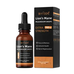 Private Label Organic Liquid Vegan Health Care Brain Body Building Support Lions Mane Mushroom Extract Drop Supplements