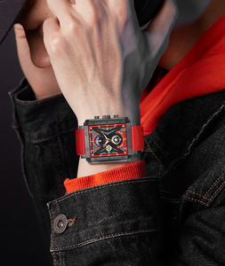 Montre à quartz Lige 8965 <span class=keywords><strong>de</strong></span> luxe rouge à <span class=keywords><strong>la</strong></span> mode <span class=keywords><strong>avec</strong></span> bracelet en caoutchouc, phase lunaire, affichage 24h, chronographe, montre <span class=keywords><strong>de</strong></span> loisirs, concept automatique - Product Image 6