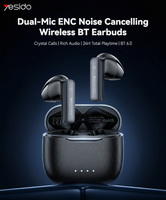 Yesido BT6.0 Earphone Nirkabel Peredam Kebisingan ENC Dual-Mic, Headphone BT dengan Driver Speaker 13MM, Earbud Nirkabel TWS TWS44