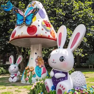 ประติมากรรมเห็ดและกระต่ายแสนน่ารัก - ของตกแต่งสวนเทพนิยายจากไฟเบอร์กลาสสำหรับสวนสาธารณะและสนามเด็กเล่น - Product Image 2