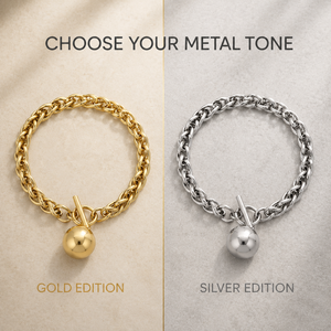 Trendy 18K <b>Gold</b> Plated Stainless Steel Chunky Twisted Rope Chain <b>Bracelet</b> Tarnish Resistant Toggle Clasp Round <b>Solid</b> Ball <b>Charm</b> - Product Image 5