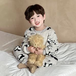 Conjunto <span class=keywords><strong>de</strong></span> Pijamas <span class=keywords><strong>de</strong></span> Franela Estampada <span class=keywords><strong>de</strong></span> Poliéster para Niños, Otoño Invierno, Niños y Niñas, Forrado <span class=keywords><strong>de</strong></span> Felpa, Conjunto <span class=keywords><strong>de</strong></span> Ropa Interior Térmica Gruesa - Product Image 5