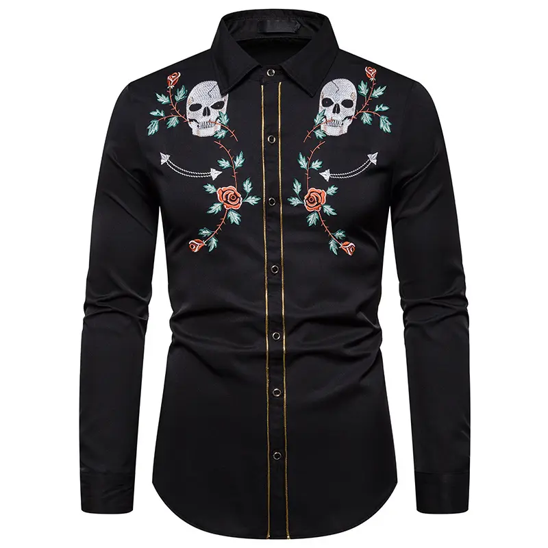 Cheap Long Sleeve Custom Designer Shirt Man Formal Thick Embroidery Dress Shirt For Men