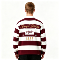 Polo de rugby rayé surdimensionné avec logo personnalisé, tricoté de haute qualité, manches longues, imprimé avec patch, style classique preppy vintage en coton