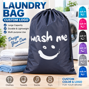 Sac à linge personnalisé avec cordon de serrage, grande capacité, réutilisable, imperméable, en polyester, pour le rangement des vêtements sales en voyage - Product Image 1