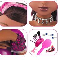 Dernière poupée de maquillage pour enfants en plastique de 32 pouces avec tête noire pour jouer à faire semblant de se maquiller