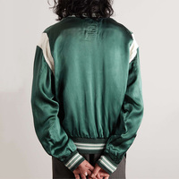 OEM personnalisé nouvelle mode fermeture à glissière vert satin bomber letterman veste hommes blanc garniture épaule manteau décontracté