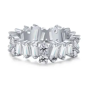 925 plata esterlina circón joyería eternidad banda diamante compromiso boda anillo apilable 18K chapado en oro anillos joyería Mujer