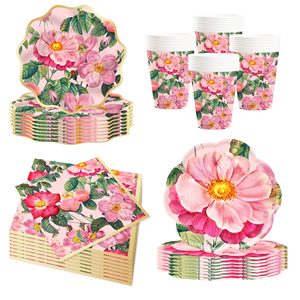 Decoración de Fiesta con Temática Floral DAMAI, Platos, Vasos y Servilletas de Papel con Diseño de Peonías Rosas de Lujo para Fiestas de Niñas - Product Image 5