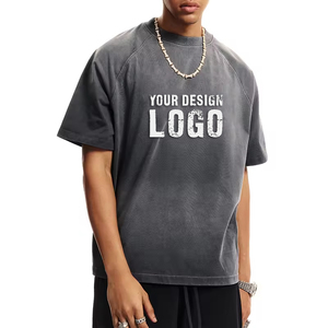 T-shirt pour homme en coton délavé à dégradé de couleurs, logo personnalisé, coupe ample, décontracté, épaules tombantes, surdimensionné - Product Image 1