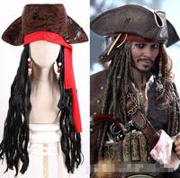 Ecowalson Cosplay Pirate Capitaine Chapeau Dress up Props Hommes Femmes Carnaval Perruque Cap Avec Tresses pour Party Stage Performance
