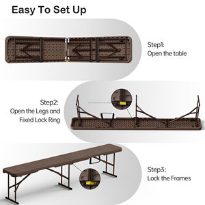 Banc pliant en plastique de 6 pieds avec poignée de transport et verrou, banc portable pour jardin, pique-nique, camping, repas, fête - Product Image 5