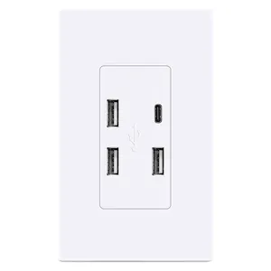 125V 15A USB Wall Socket 3USB-A+Type-C Wallplate included USB Receptacle Outlet 4 High-Speed USB Charging Ports