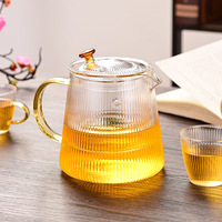 Théière en verre borosilicate écologique transparente de 500 ml avec infuseur amovible et design à rayures verticales