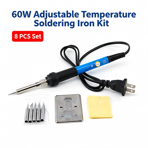 60W Adjustable Temp <b>Soldering</b> Iron <b>Kit</b> Blue US Plug Welding Tool 5 Tips - Product Image 2